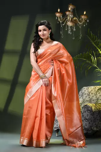 Kanjivaram silk saree trendy kora tissue desinge organza swarnika zari banarasi saree for women