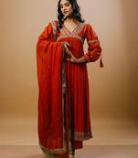 Orange chanderi embroidered kurta sets
