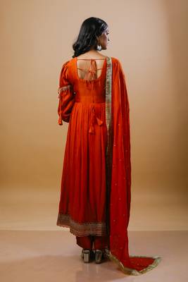 Orange chanderi embroidered kurta sets 2