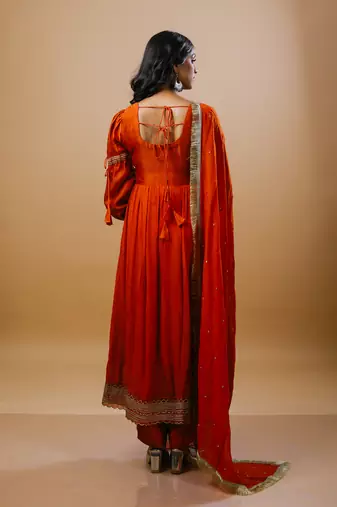 Orange chanderi embroidered kurta sets