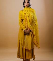 Mustard crepe embroidered kurta sets