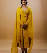 Mustard crepe embroidered kurta sets