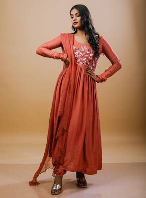 Rust cotton embroidered kurta sets 3