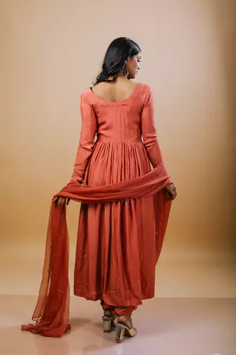 Rust cotton embroidered kurta sets