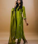 Green chanderi embroidered kurta sets