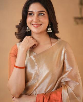 Orange Pure Tissue Cotton Handloom South Indian Style Saree with Unstitched Blouse Piece 4