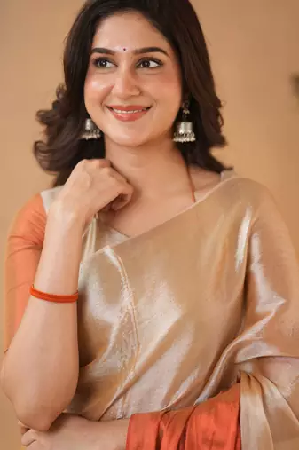 Orange Pure Tissue Cotton Handloom South Indian Style Saree with Unstitched Blouse Piece