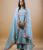 Blue chanderi embroidered kurta sets
