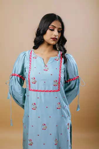 Blue chanderi embroidered kurta sets