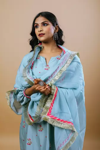 Blue chanderi embroidered kurta sets