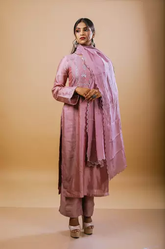 Light purple chanderi embroidered kurta sets