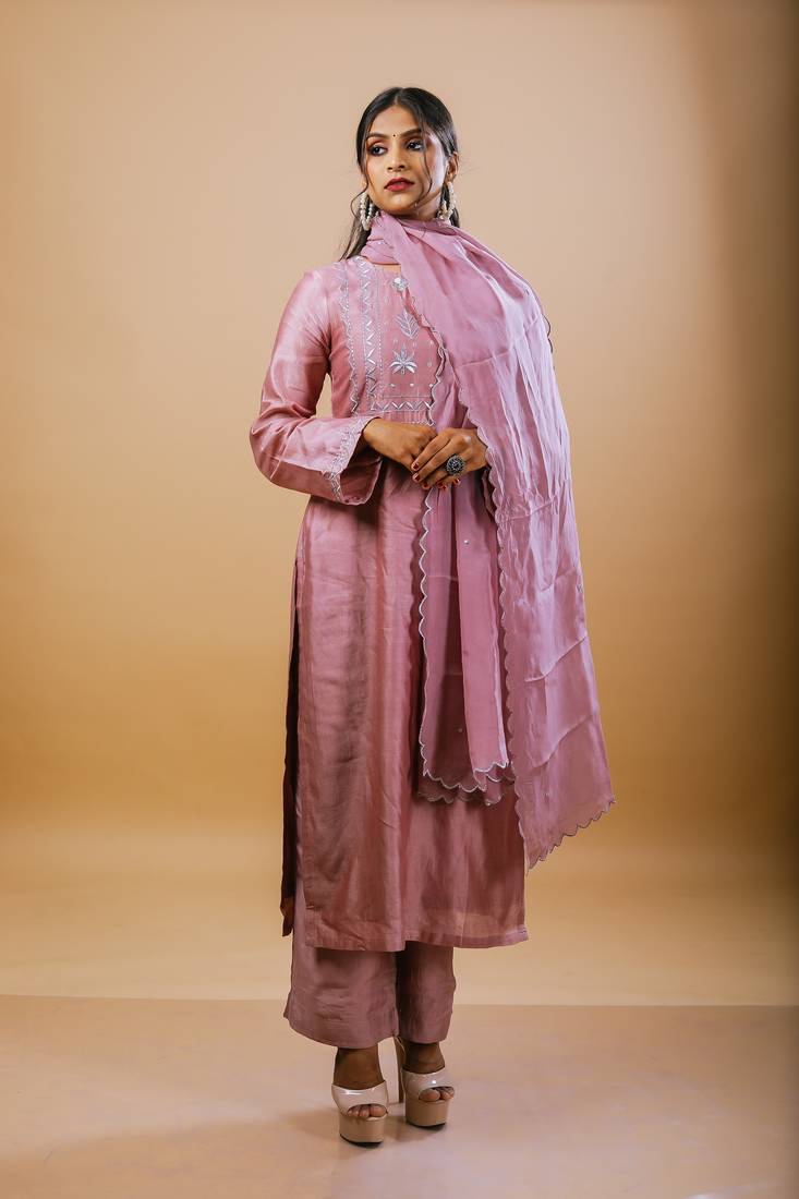 Light purple chanderi embroidered kurta sets