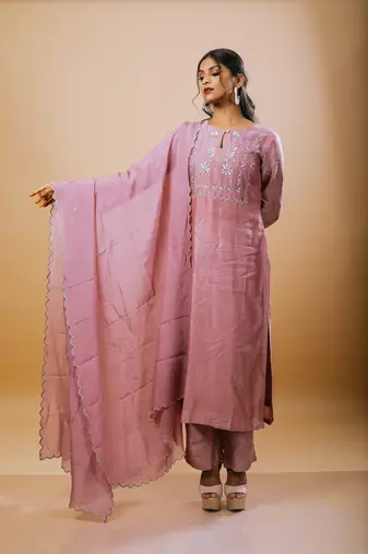 Light purple chanderi embroidered kurta sets