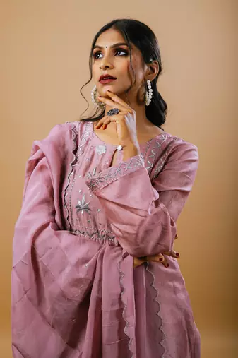 Light purple chanderi embroidered kurta sets