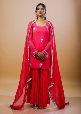 Fuchsia georgette embroidered kurta sets 2