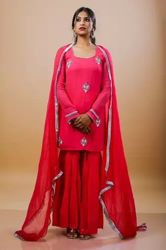 Fuchsia georgette embroidered kurta sets