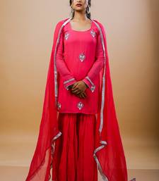 Fuchsia georgette embroidered kurta sets