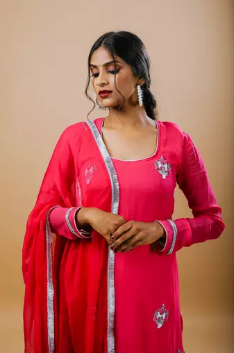 Fuchsia georgette embroidered kurta sets