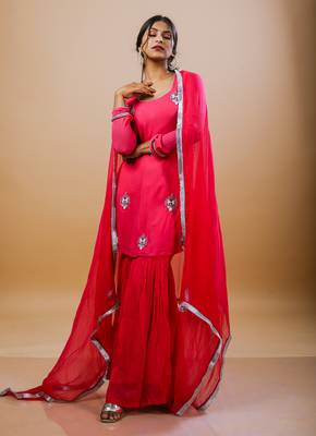 Fuchsia georgette embroidered kurta sets 1