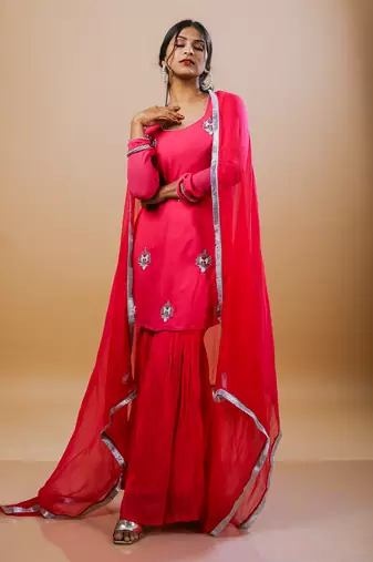 Fuchsia georgette embroidered kurta sets