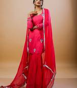 Fuchsia georgette embroidered kurta sets