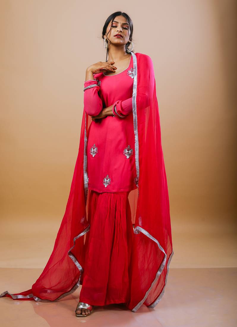 Fuchsia georgette embroidered kurta sets