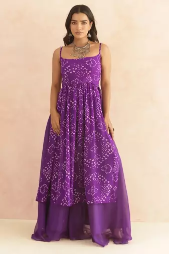 Ilina purple bandhani kurta set
