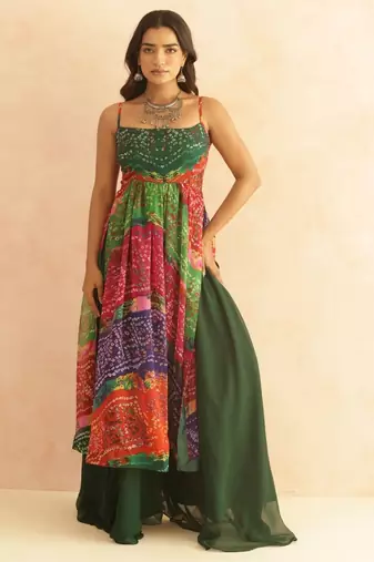 Devika multicolored bandhani kurta set