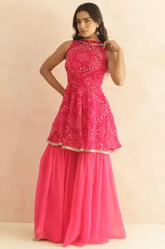 Prisha pink bandhej sharara coord set