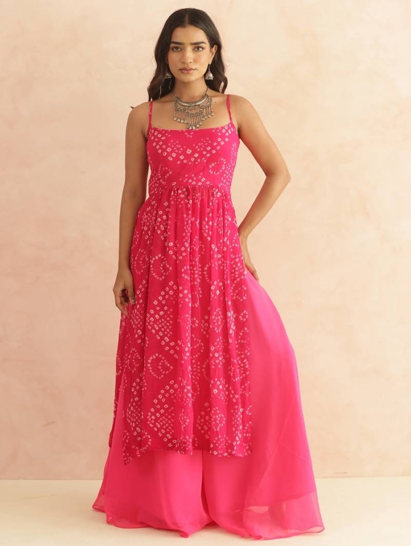 Vriti magenta pink bandhani kurta set