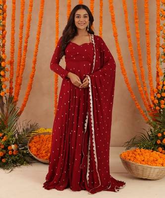 Ishani red anarkali set 5