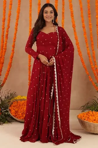 Ishani red anarkali set