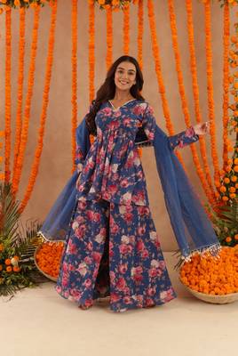 Veera blue floral printed palazzo set 5