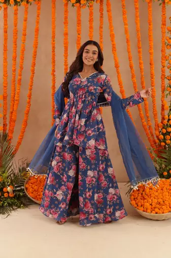 Veera blue floral printed palazzo set