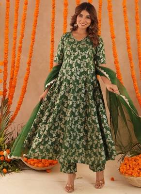Gul green brocade anarkali set 5