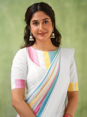White Pure Tissue Cotton Handloom South Indian Style Saree with Unstitched Blouse Piece  4