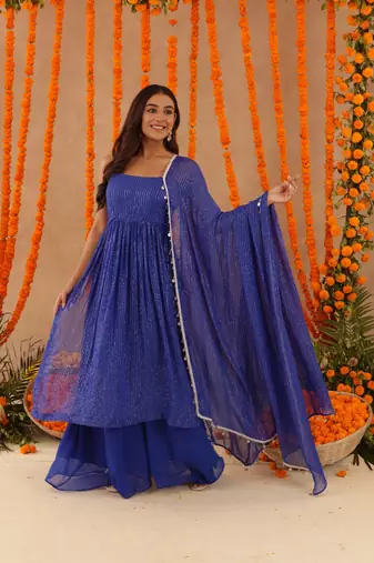 Mishti blue lurix kurta set