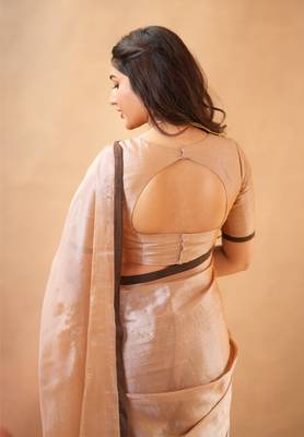 Beige Pure Tissue Cotton Handloom South Indian Style Saree with Unstitched Blouse Piece  5