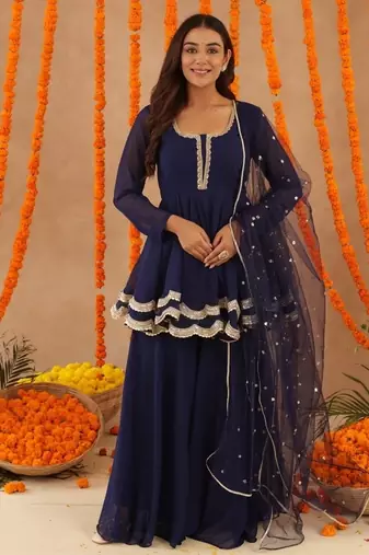 Huma navy blue sharara set