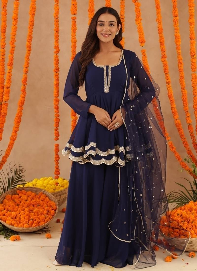 Huma navy blue sharara set