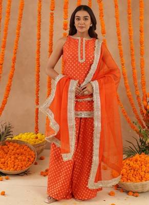 Hiya orange short detailed kurti palazzo set 5