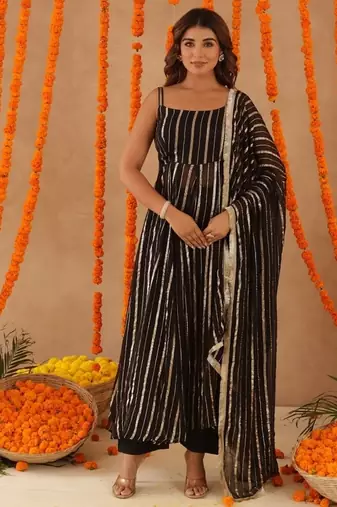 Elara black lurix anarkali set