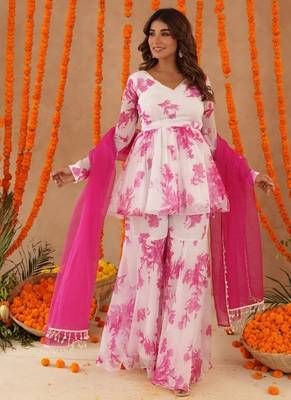 Trisha white pink floral sharara set 5