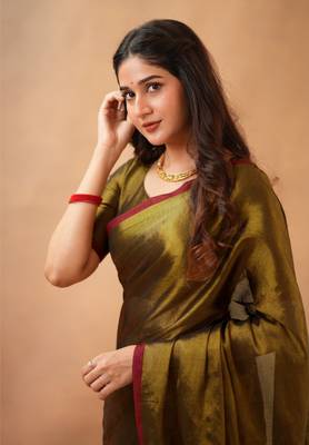 Brown Pure Tissue Cotton Handloom South Indian Style Saree with Unstitched Blouse Piece  4