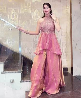 Pink halter palazzo set 3
