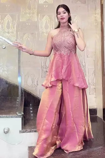 Pink halter palazzo set
