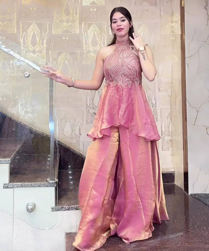 Pink halter palazzo set