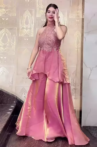 Pink halter palazzo set