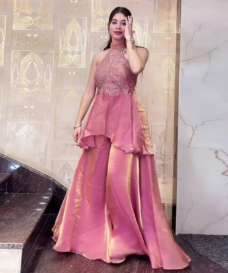 Pink halter palazzo set