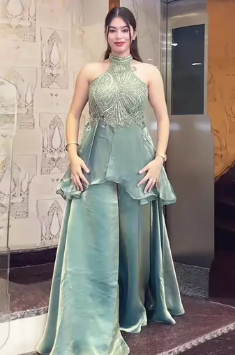 green halter palazzo set